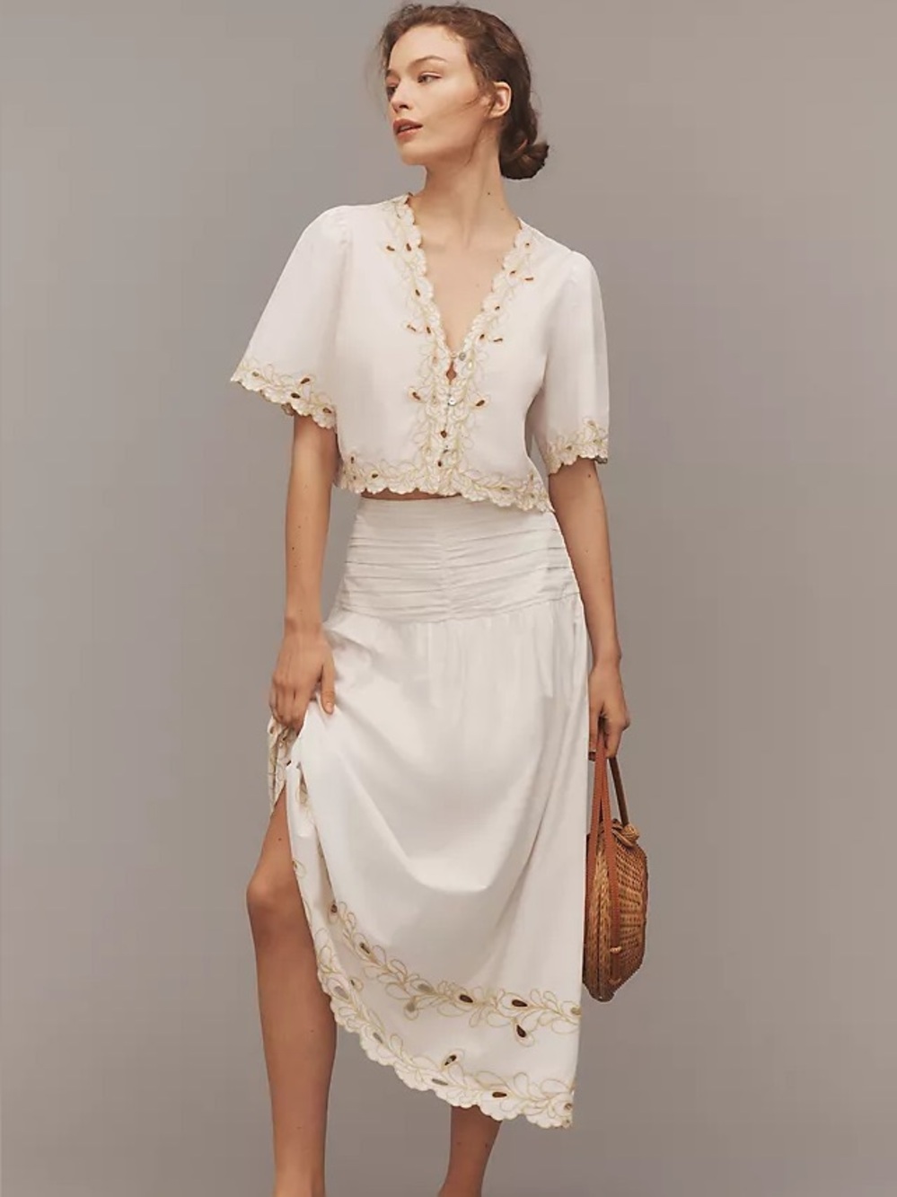 Rails Sol White Cotton Skirt with Embroidered Hem L NWT $248